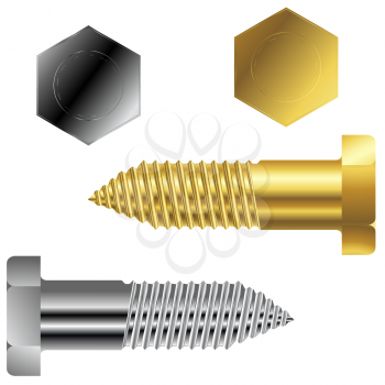 Royalty Free Clipart Image of Gold and Silver Screws