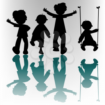 Royalty Free Clipart Image of Happy Children in Silhouette