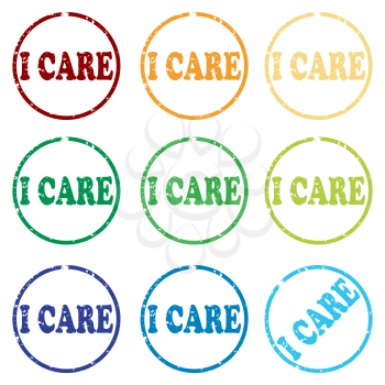 Royalty Free Clipart Image of a Collection of I Care Stamps