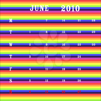 Royalty Free Clipart Image of a June 2010 Calendar