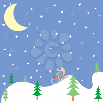 Royalty Free Clipart Image of Kids Playing in the Snow At Night