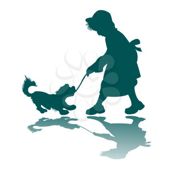 Royalty Free Clipart Image of a Little Girl With a Dog