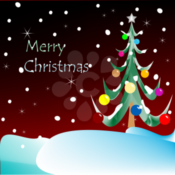 Royalty Free Clipart Image of a Christmas Greeting With a Tree and Snow