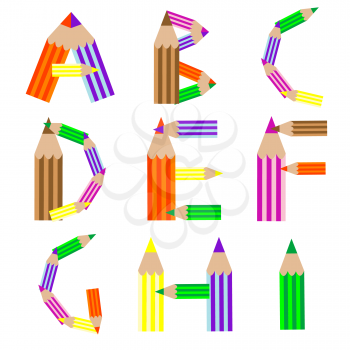 Royalty Free Clipart Image of a Pencil Alphabet From A to I