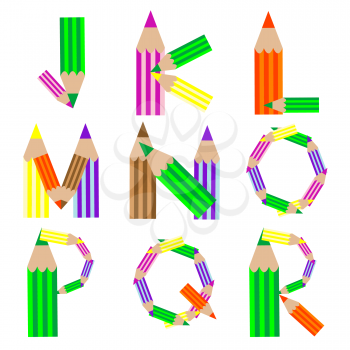 Royalty Free Clipart Image of a Pencil Alphabet From J to R
