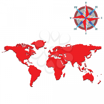 Royalty Free Clipart Image of a Red Map With a Wind Rose