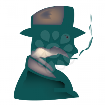 Royalty Free Clipart Image of a Profile of a Smoking Man