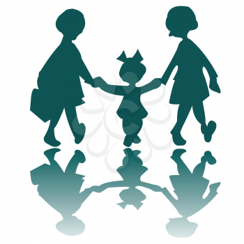 Royalty Free Clipart Image of Children Walking Hand in Hand