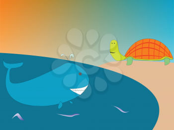Royalty Free Clipart Image of a Whale and a Turtle