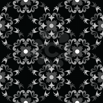 Royalty Free Clipart Image of a Black and White Floral Pattern