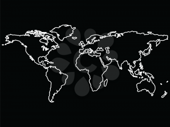 Royalty Free Clipart Image of a World Map Outline on Black
