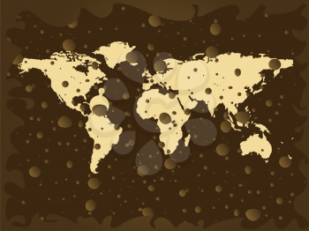 Royalty Free Clipart Image of a Map of the World With Brown Bubbles