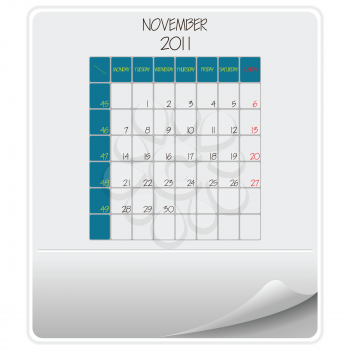 2011 paper calendar november, abstract vector art illustration