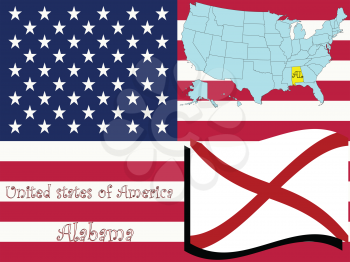 Royalty Free Clipart Image of the State of Alabama and Flag