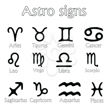 astro signs isolated on white background, abstract vector art illustration