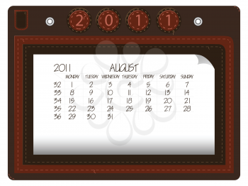 august 2011 leather calendar against white background, abstract vector art illustration
