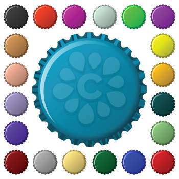 bottle caps in colors collection, abstract vector art illustration