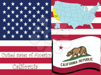 Royalty Free Clipart Image of the State of California and Flag