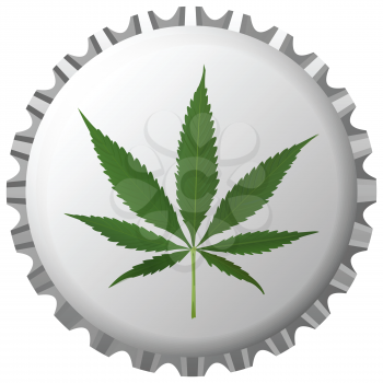 cannabis leaf on bottle cap against white background, abstract vector art illustration