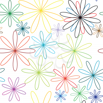 colored flowers seamless pattern, abstract texture; vector art illustration