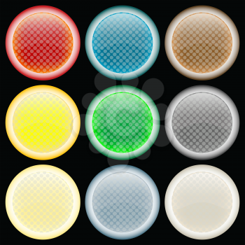 colored glossy web buttons against black background, abstract vector art illustration