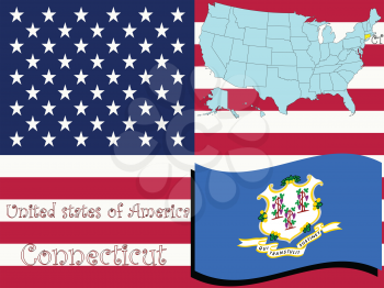 Royalty Free Clipart Image of the State of Connecticut and Flag