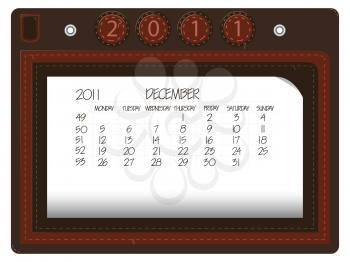 december 2011 leather calendar against white background, abstract vector art illustration