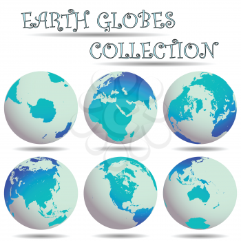 earth globes collection against white background, abstract vector art illustration