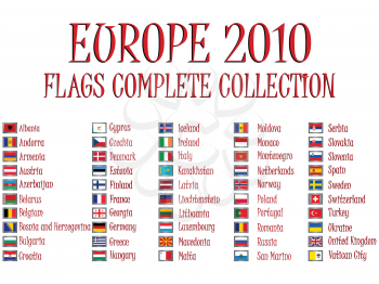europe 2010 flags collection against white background, abstract vector art illustration