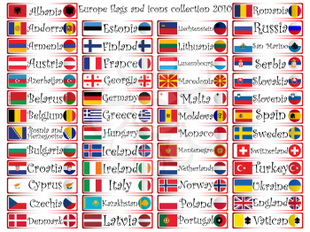 europe flags and icons complete collection against white background, abstract vector art illustration