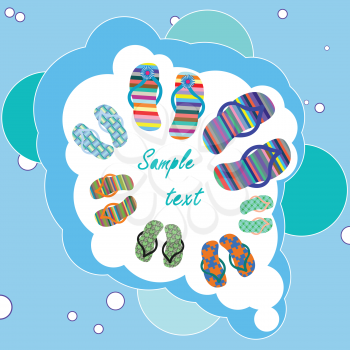 family beach shoes composition with bubbles background, abstract vector art illustration