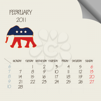 february 2011 animals calendar; abstract vector art illustration