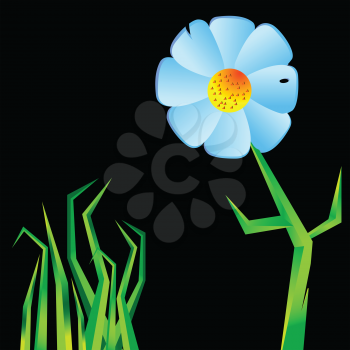 flower geometric shape and grass, abstract vector art illustration