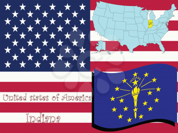 Royalty Free Clipart Image of the State of Indiana and Flag