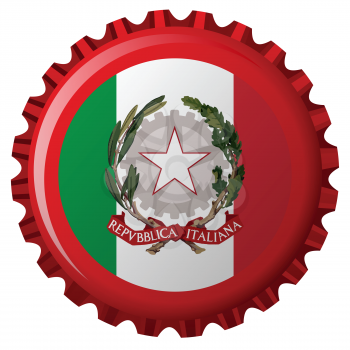 italy abstract flag on bottle cap, isolated on white background; vector art illustration