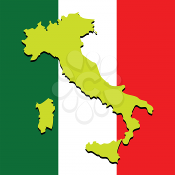 italy map over national colors, abstract vector art illustration