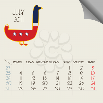 july 2011 animals calendar, abstract vector art illustration