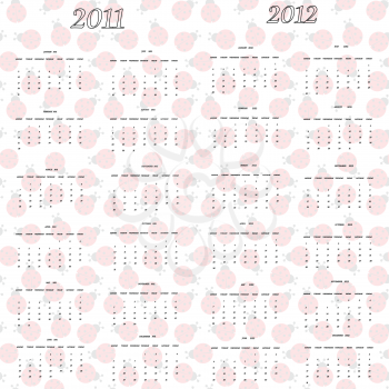 ladybug calendar for 2011 and 2012, abstract vector art illustration