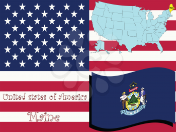 Royalty Free Clipart Image of the State of Maine and Flag