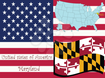 Royalty Free Clipart Image of the State of Maryland and Flag