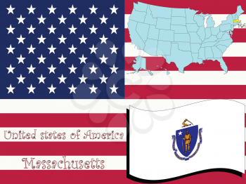 Royalty Free Clipart Image of the State of Massachusetts and Flag