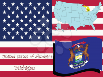 Royalty Free Clipart Image of the State of Michigan and Flag