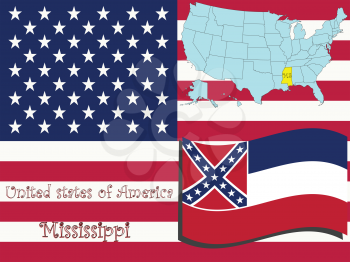 Royalty Free Clipart Image of the State of Mississippi and Flag