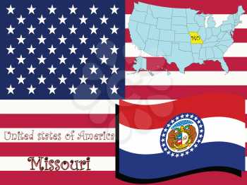 Royalty Free Clipart Image of the State of Missouri and Flag
