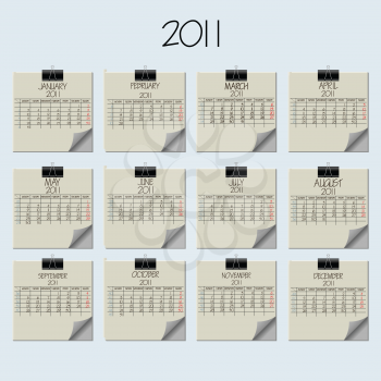 paper note calendar 2011, abstract vector art illustration