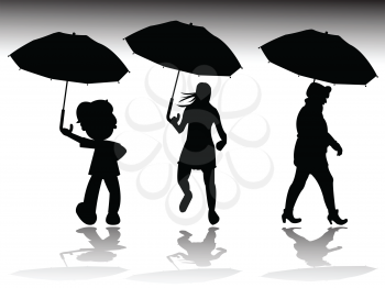 rainy day silhouettes, abstract vector art illustration