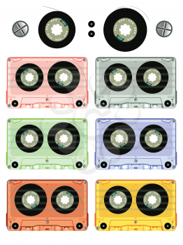 retro audio cassette set against white background, abstract vector art illustration