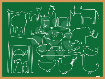 school animals drawing, abstract vector art illustration