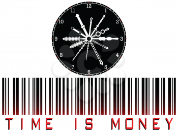 time is money bar code against white background, abstract vector art illustration