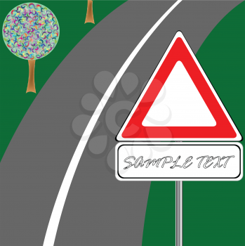traffic sign, trees and road; abstract vector art illustration